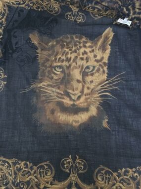 Vintage MONDI 100% Lana (Wool) Scarf Gold Baroque Leopard Print